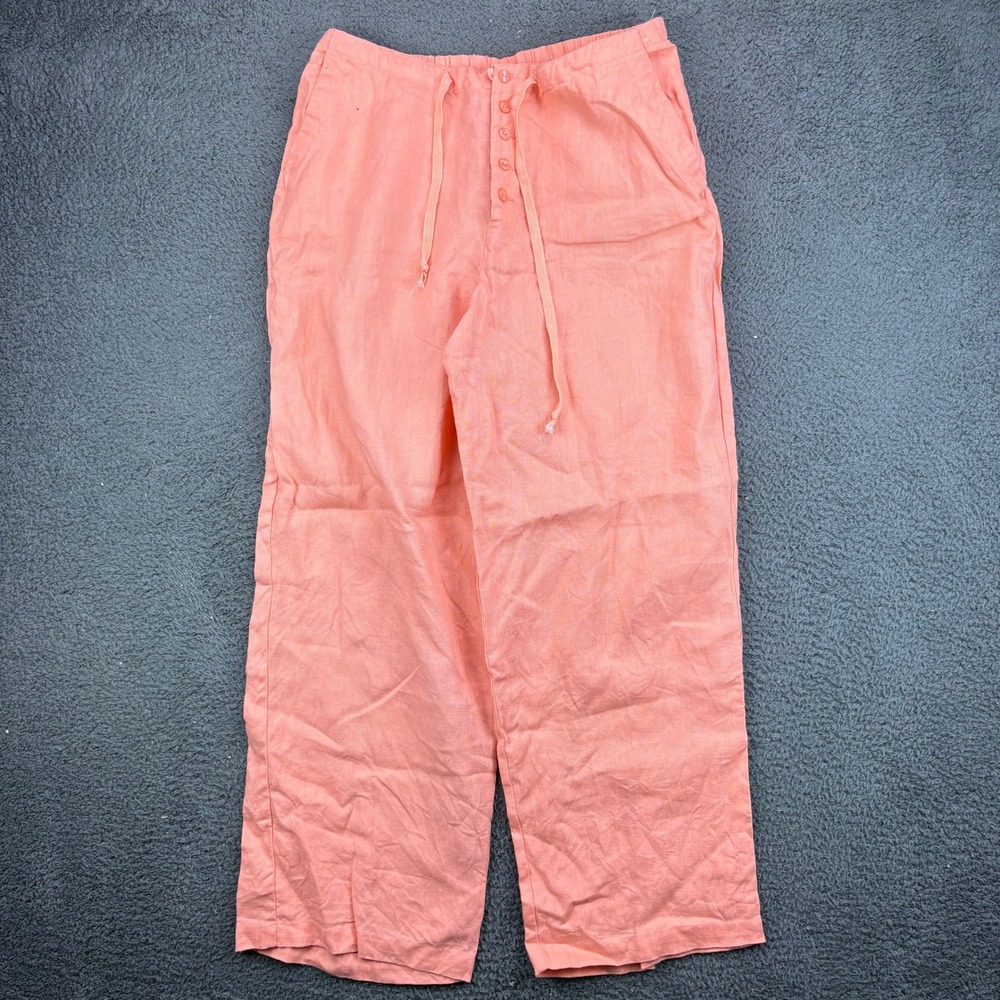Chadwicks‎ Womens 12P Linen Wide Leg Pants Coral Pink Drawstring Elastic Waist